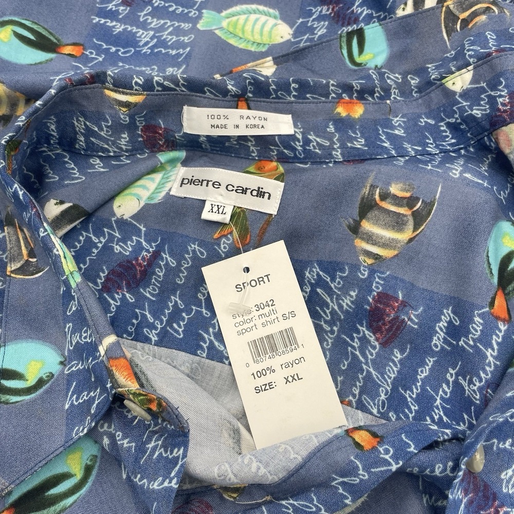 Vintage Pierre Cardin Rayon Button Up Tropical Fish Shirt XXL Lightweight NWT - Picture 6 of 14